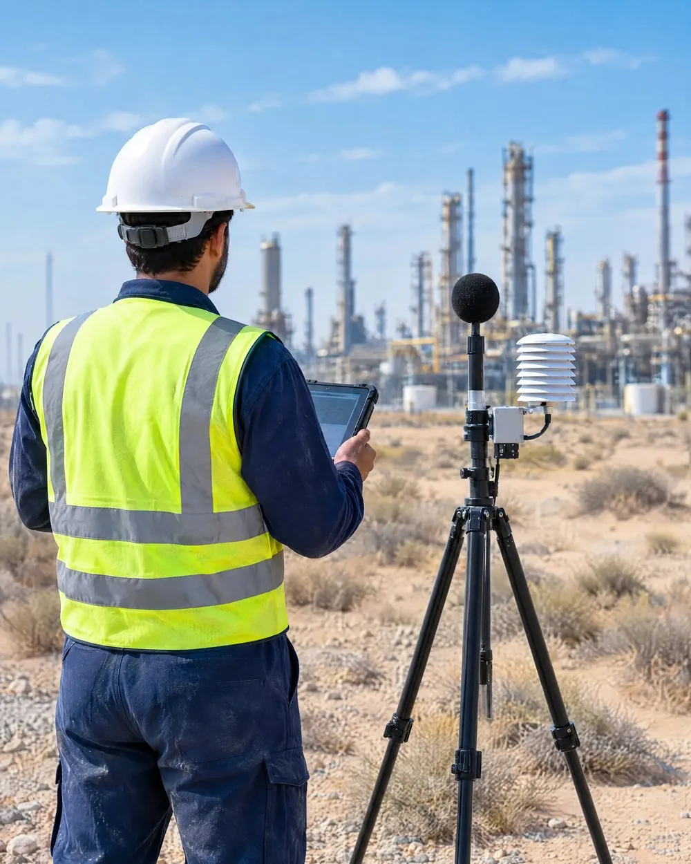 Environmental technician recording field measurements on site